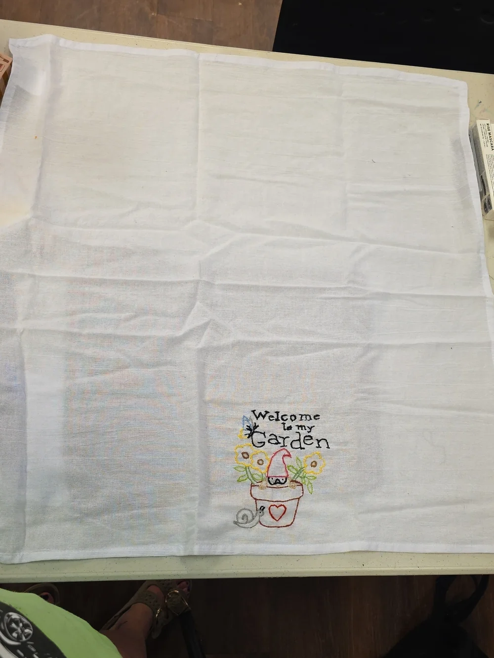 Welcome to My Garden Embroidered White Kitchen Towel